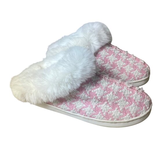 LC Lauren Conrad Faux Fur Slippers Pink White Sz SM (6/7) - Picture 1 of 6